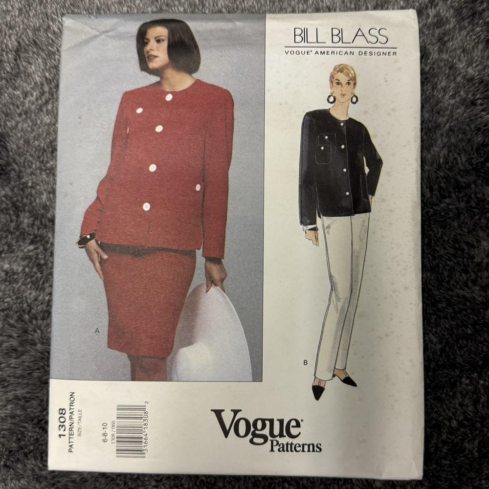 Vogue #1308 Vintage 90's American Designer Bill Blass Pattern sz 6-8-10 UNCUT/FF